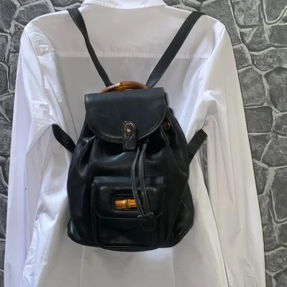 Gucci Black Leather Backpack with Bamboo Accent - Picture 1 of 16
